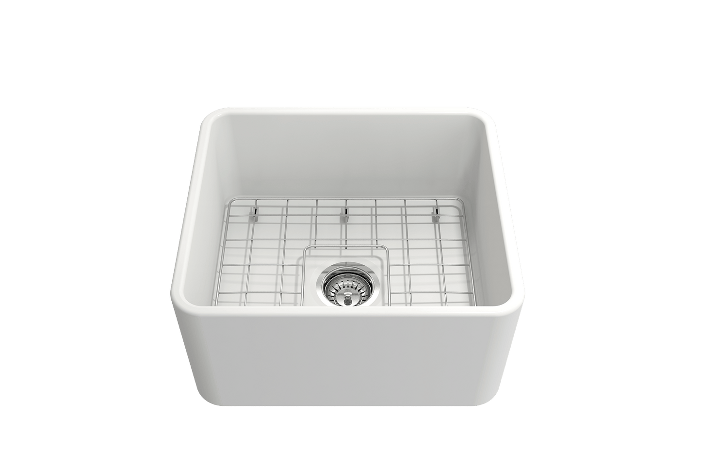 BOCCHI CLASSICO 20" Fireclay Farmhouse Single Bowl Kitchen Sink with Protective Bottom Grid and Strainer