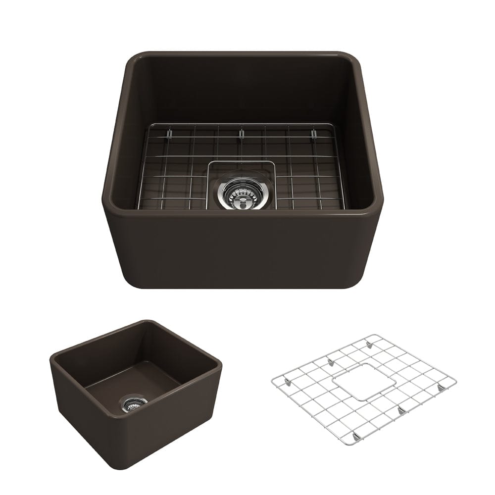 BOCCHI CLASSICO 20" Fireclay Farmhouse Single Bowl Kitchen Sink with Protective Bottom Grid and Strainer