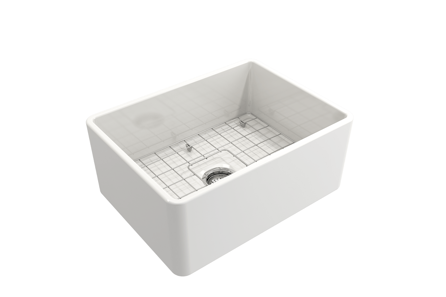 BOCCHI CLASSICO 24" Fireclay Farmhouse Single Bowl Kitchen Sink with protective bottom grid and strainer