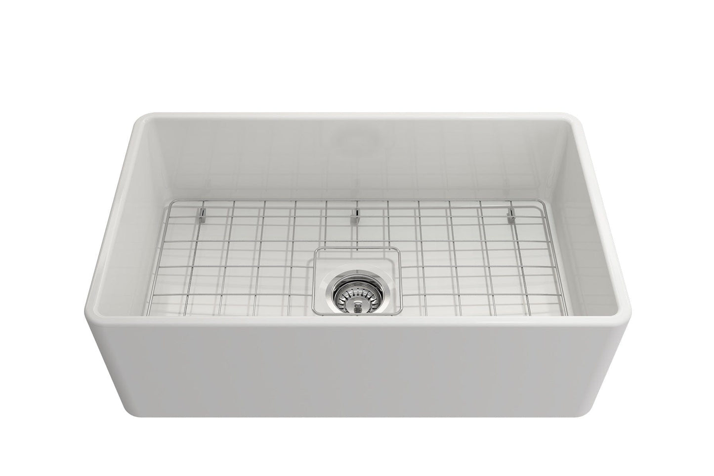 BOCCHI CLASSICO 30" Fireclay Farmhouse Single Bowl Kitchen Sink with Protective Bottom Grid and Strainer