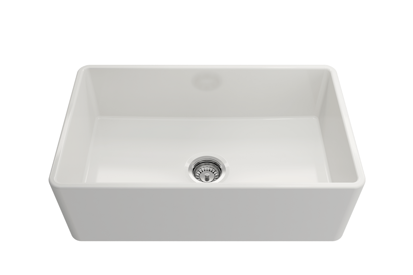 BOCCHI CLASSICO 30" Fireclay Farmhouse Single Bowl Kitchen Sink with Protective Bottom Grid and Strainer