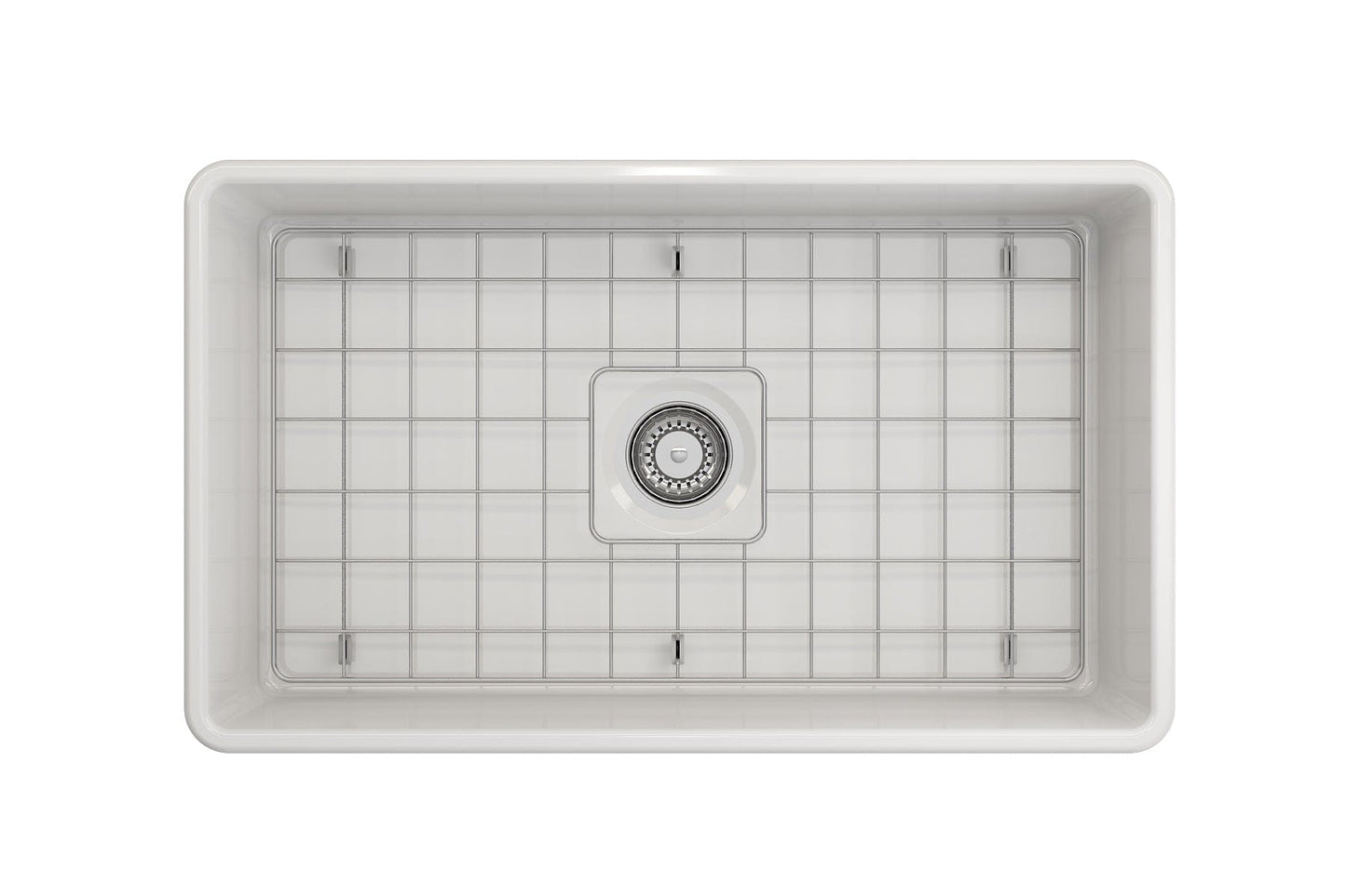 BOCCHI CLASSICO 30" Fireclay Farmhouse Single Bowl Kitchen Sink with Protective Bottom Grid and Strainer