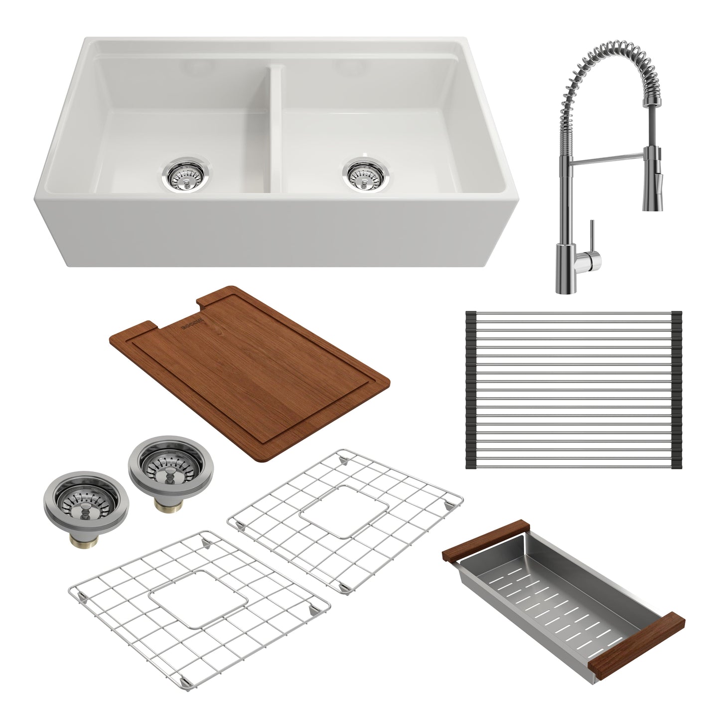 BOCCHI CONTEMPO 36" Fireclay Kitchen Sink with Integrated Work Station & Accessories with Livenza 2.0 Faucet