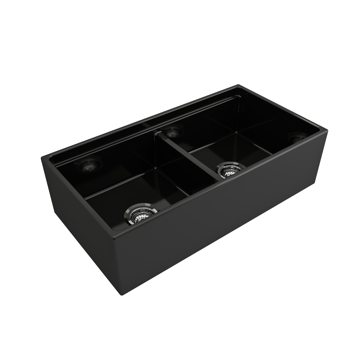 BOCCHI CONTEMPO 36" Step Rim Fireclay Farmhouse Double Bowl Kitchen Sink with Protective Bottom Grid and Strainer