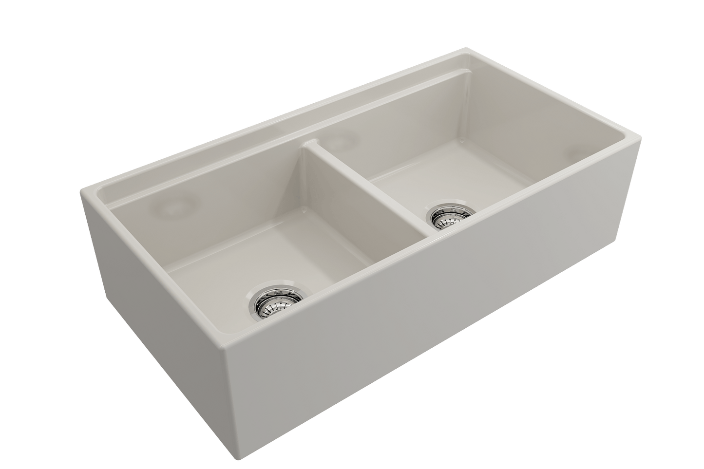 BOCCHI CONTEMPO 36" Step Rim Fireclay Farmhouse Double Bowl Kitchen Sink with Protective Bottom Grid and Strainer