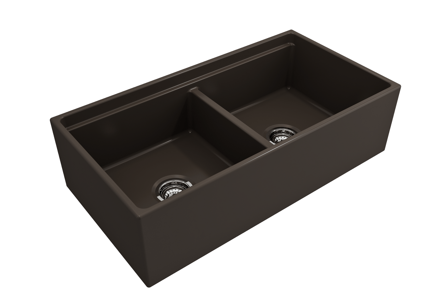BOCCHI CONTEMPO 36" Step Rim Fireclay Farmhouse Double Bowl Kitchen Sink with Protective Bottom Grid and Strainer