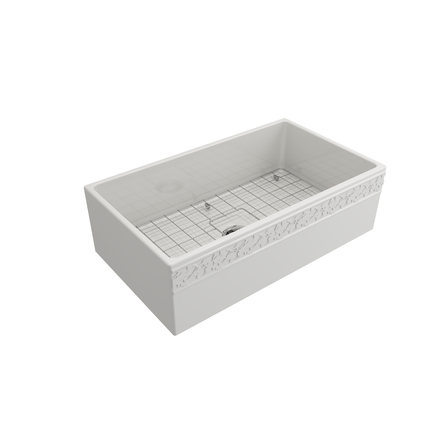 BOCCHI VIGNETO 33" Fireclay Farmhouse Single Bowl Kitchen Sink with Protective Bottom Grid and Strainer