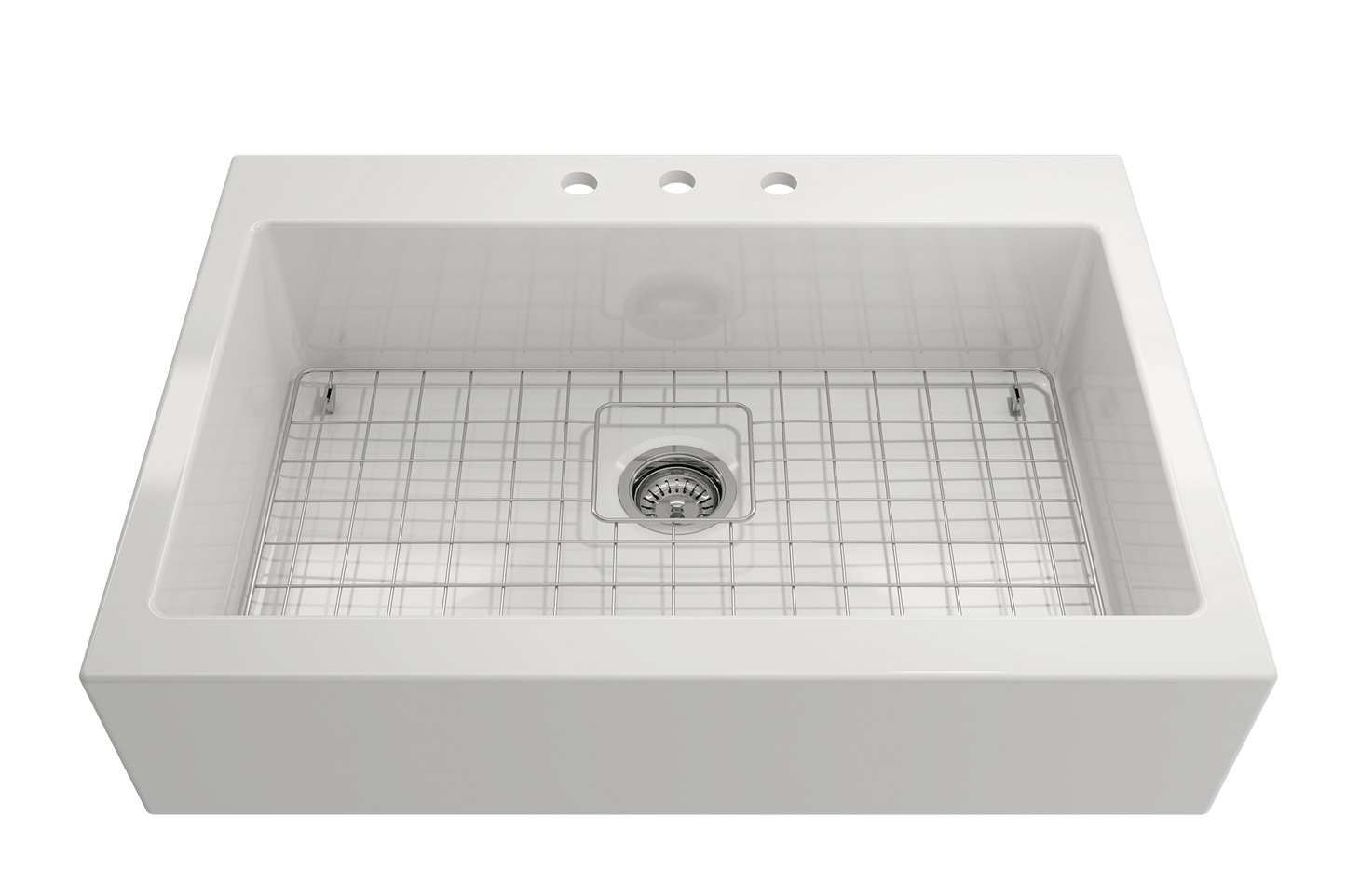 BOCCHI NUOVA Farmhouse Short Apron Front Fireclay 34" Single Bowl Kitchen Sink