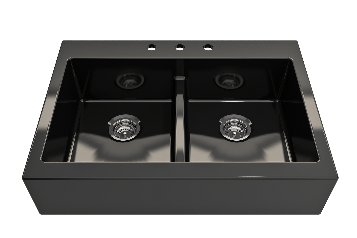 BOCCHI NUOVA Farmhouse Short Apron Front Fireclay 34" Double Bowl Kitchen Sink