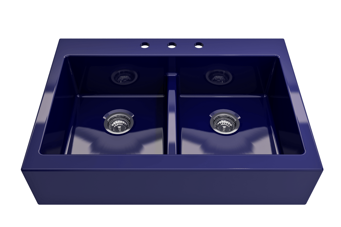 BOCCHI NUOVA Farmhouse Short Apron Front Fireclay 34" Double Bowl Kitchen Sink