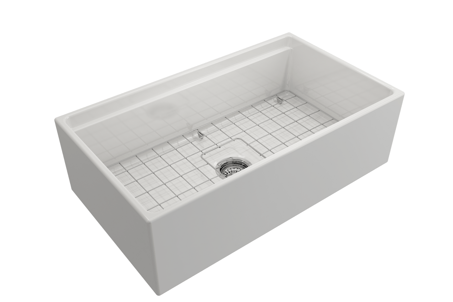 BOCCHI CONTEMPO 33" Step Rim With Integrated Work Station Fireclay Farmhouse Single Bowl Kitchen Sink with Accessories
