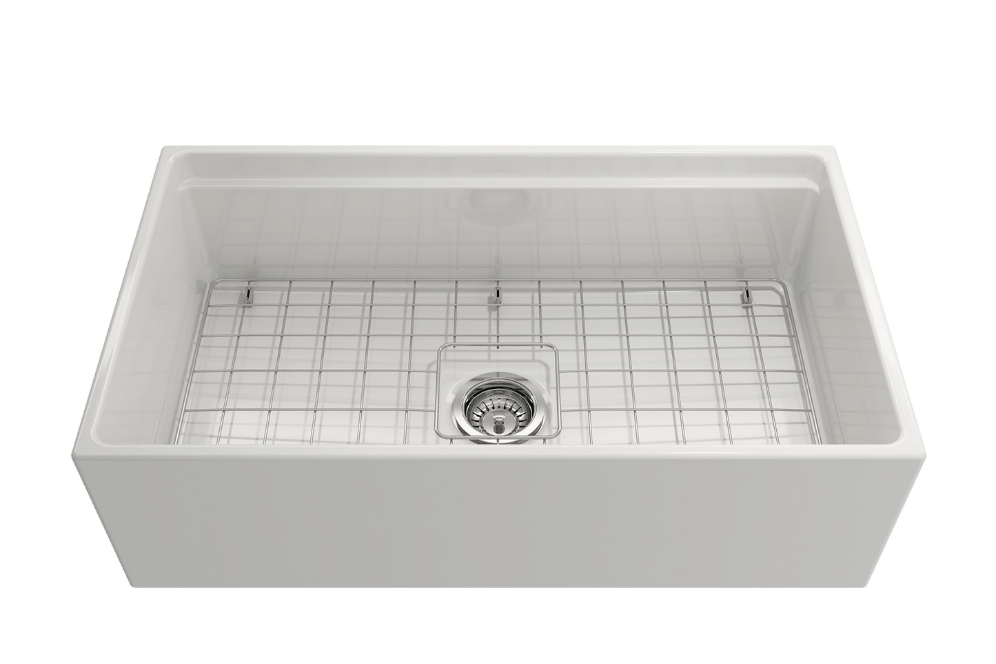 BOCCHI CONTEMPO 33" Step Rim With Integrated Work Station Fireclay Farmhouse Single Bowl Kitchen Sink with Accessories
