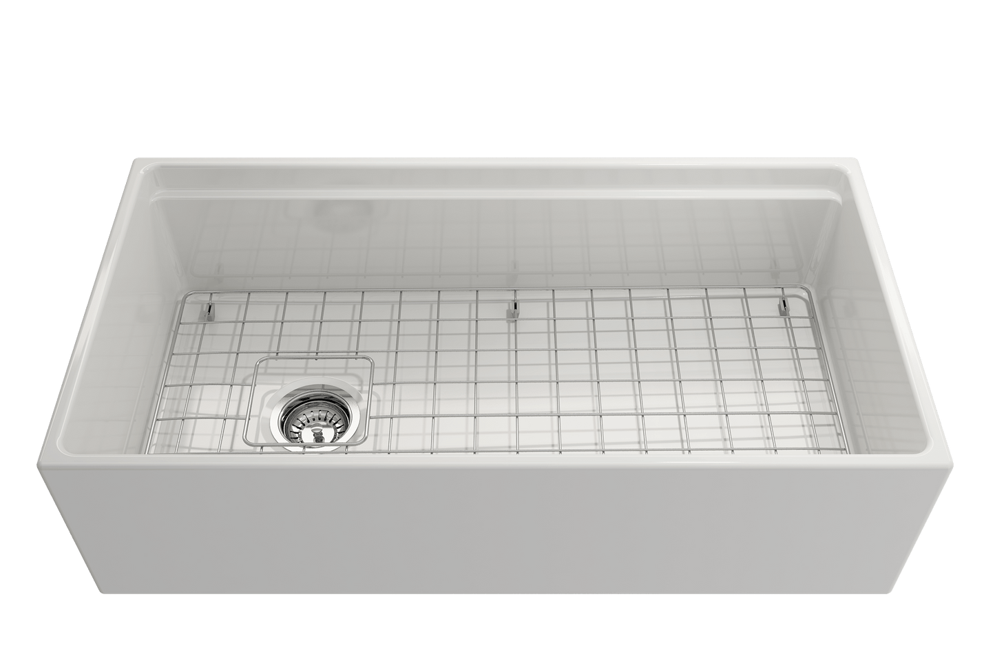 BOCCHI CONTEMPO 36" Step Rim With Integrated Work Station Fireclay Farmhouse Single Bowl Kitchen Sink with Accessories