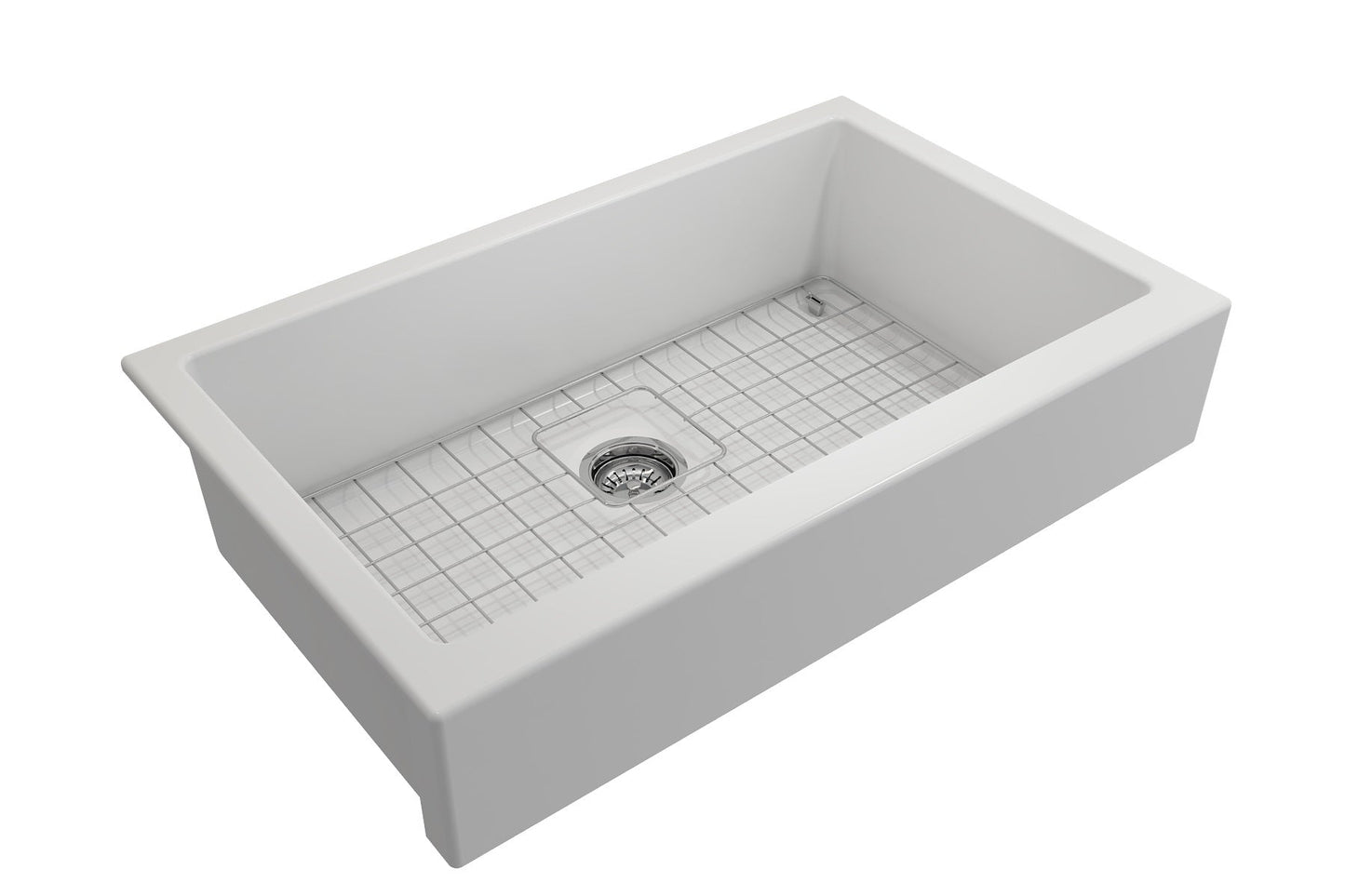 BOCCHI NUOVA 34" Single Bowl Kitchen Sink with Protective Bottom Grid and Strainer