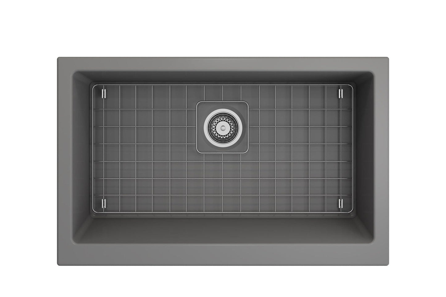 BOCCHI NUOVA 34" Single Bowl Kitchen Sink with Protective Bottom Grid and Strainer