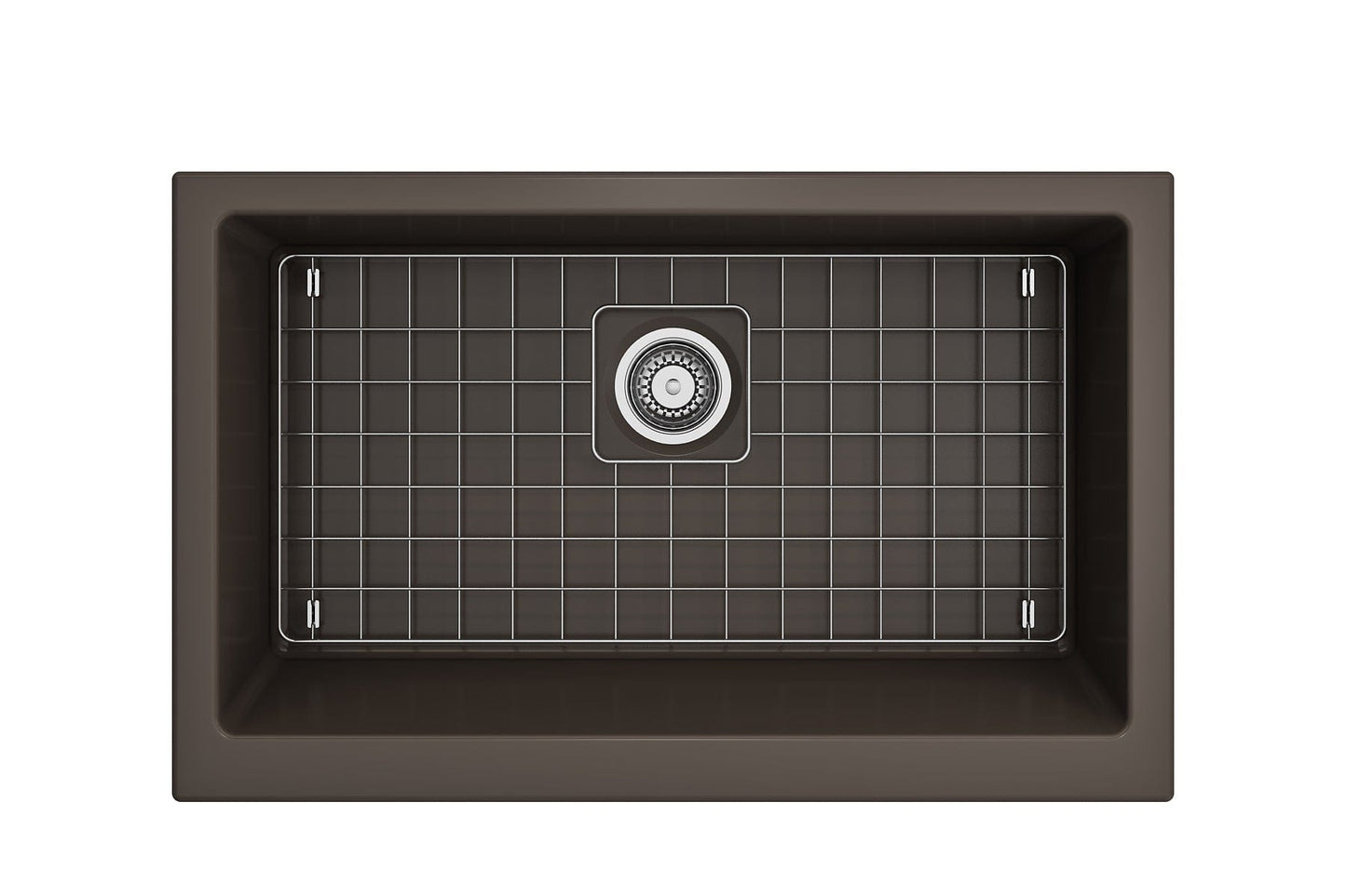 BOCCHI NUOVA 34" Single Bowl Kitchen Sink with Protective Bottom Grid and Strainer