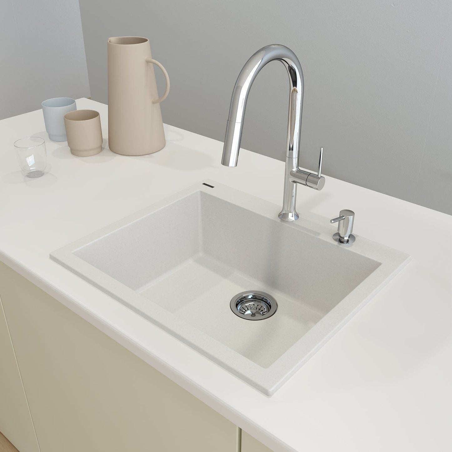 CAMPINO UNO 24" Single Bowl Dual Mount Granite Kitchen Sink with Strainer