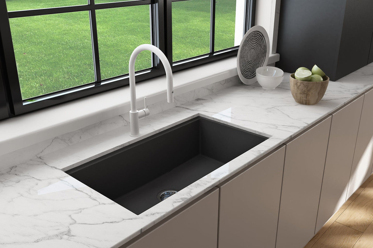 BOCCHI BAVENO LUX 34" Dual-Mount Single Bowl Granite Composite Kitchen Sink with Integrated Workstation and Accessories