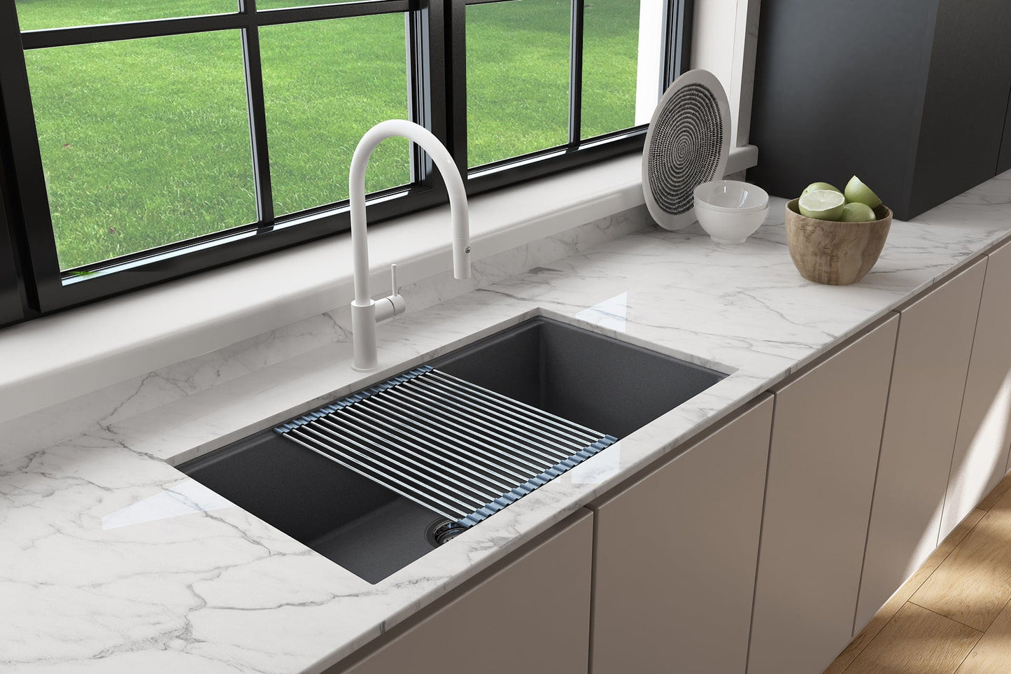BOCCHI BAVENO LUX 34" Dual-Mount Single Bowl Granite Composite Kitchen Sink with Integrated Workstation and Accessories