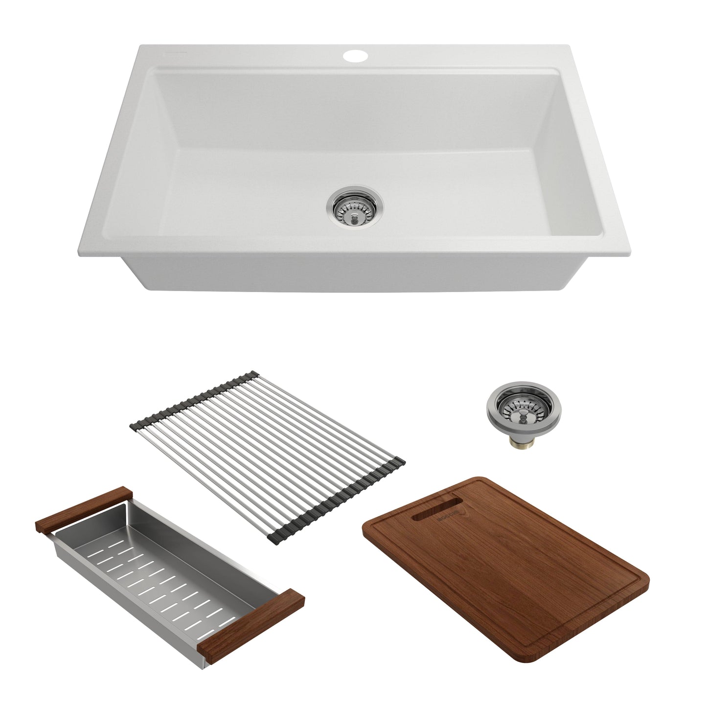 BOCCHI BAVENO LUX 34" Dual-Mount Single Bowl Granite Composite Kitchen Sink with Integrated Workstation and Accessories