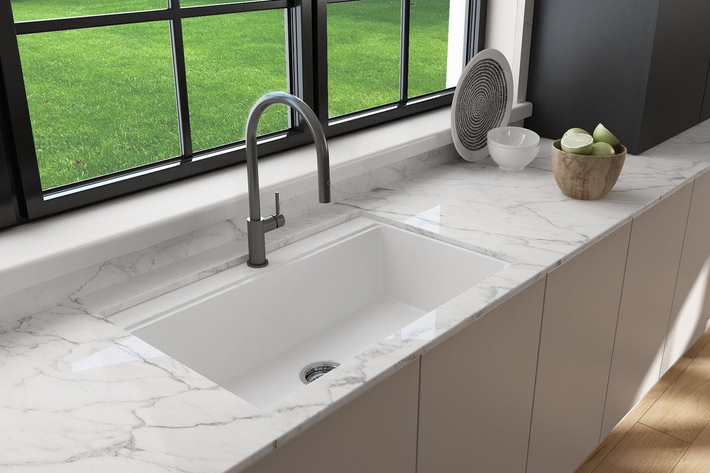 BOCCHI BAVENO LUX 34" Dual-Mount Single Bowl Granite Composite Kitchen Sink with Integrated Workstation and Accessories