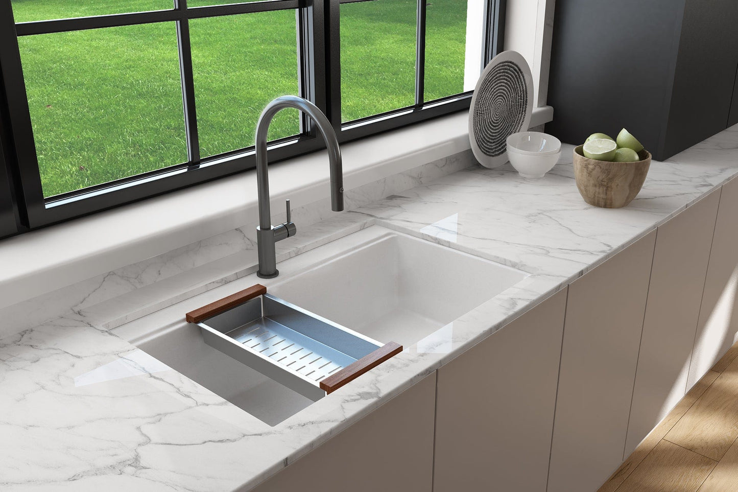 BOCCHI BAVENO LUX 34" Dual-Mount Single Bowl Granite Composite Kitchen Sink with Integrated Workstation and Accessories