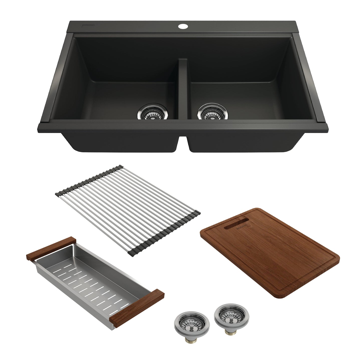 BOCCHI BAVENO LUX 33" Double Bowl Granite Composite Kitchen Sink with Integrated Workstation and Accessories