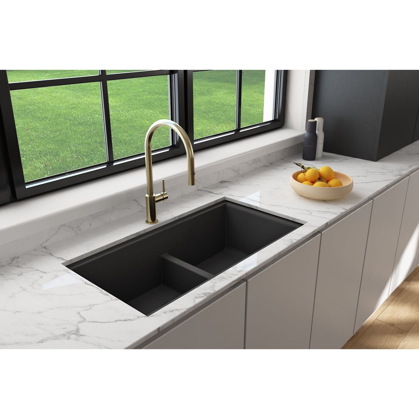 BOCCHI BAVENO LUX 33" Double Bowl Granite Composite Kitchen Sink with Integrated Workstation and Accessories with Covers