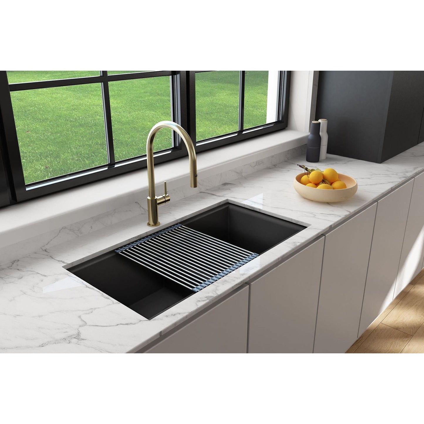 BOCCHI BAVENO LUX 33" Double Bowl Granite Composite Kitchen Sink with Integrated Workstation and Accessories with Covers