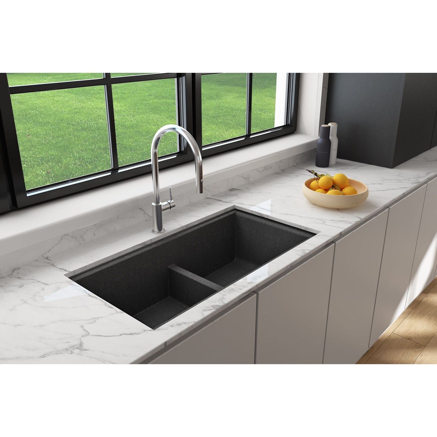 BOCCHI BAVENO LUX 33" Double Bowl Granite Composite Kitchen Sink with Integrated Workstation and Accessories with Covers