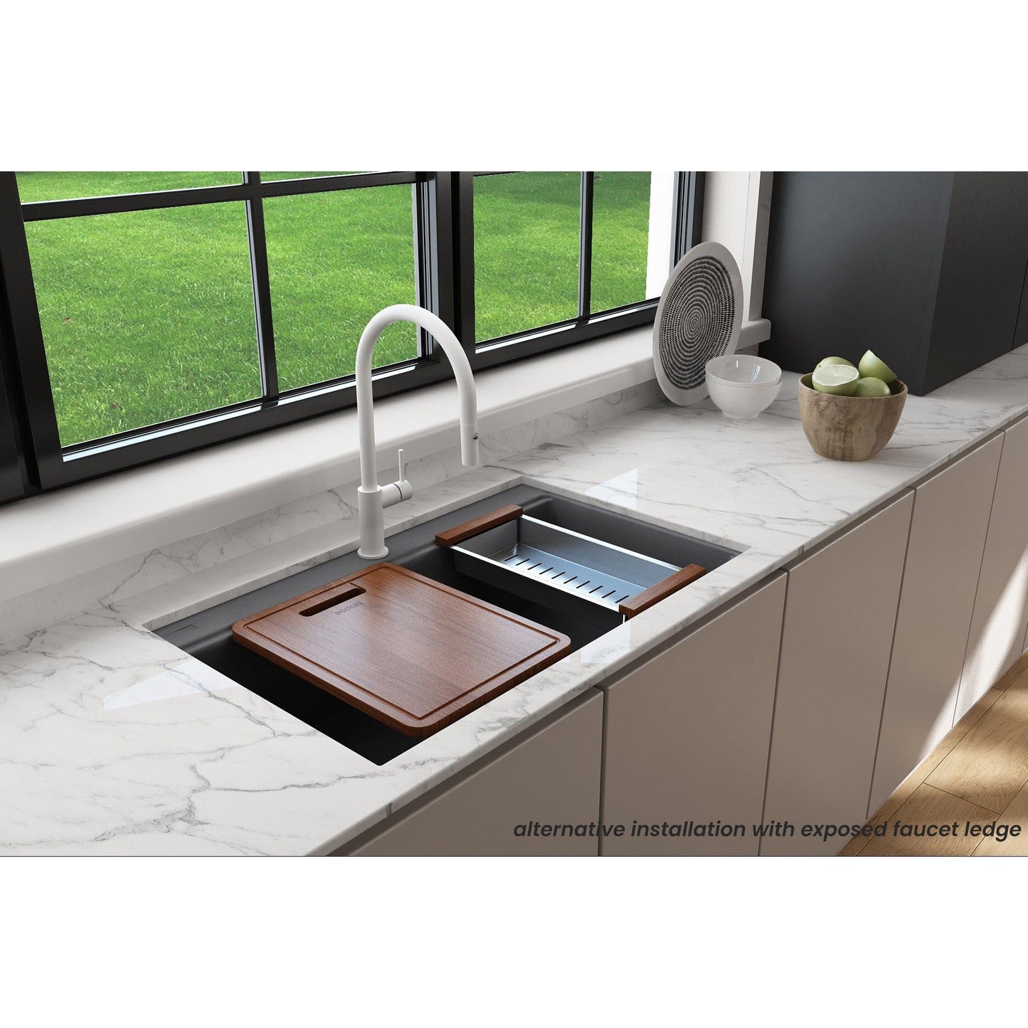 BOCCHI BAVENO LUX 33" Double Bowl Granite Composite Kitchen Sink with Integrated Workstation and Accessories with Covers