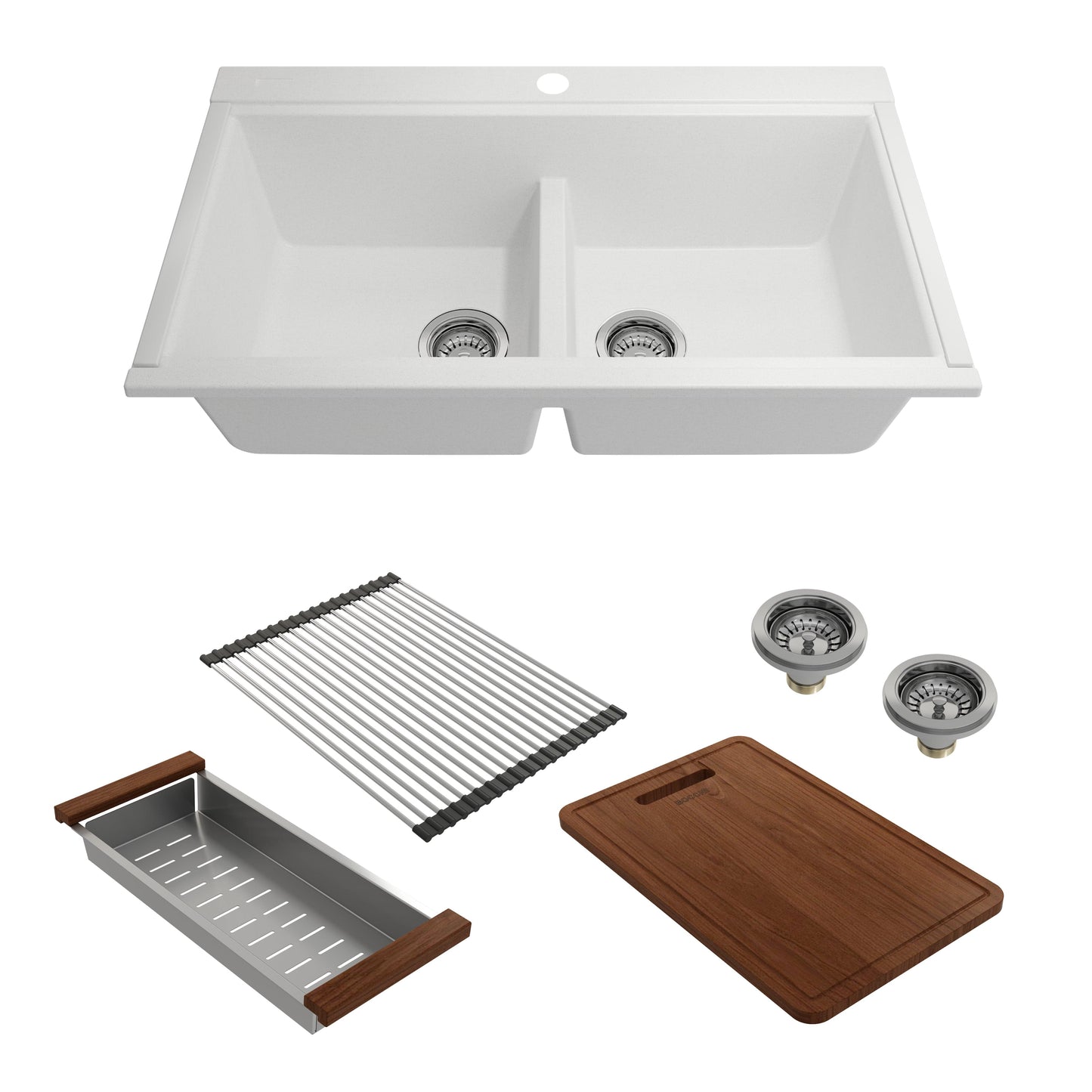 BOCCHI BAVENO LUX 33" Double Bowl Granite Composite Kitchen Sink with Integrated Workstation and Accessories