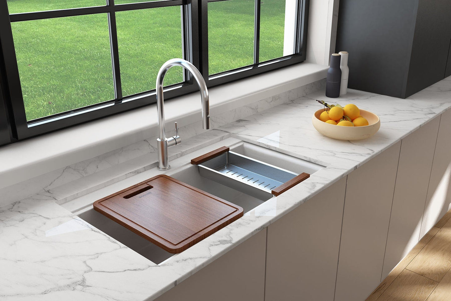 BOCCHI BAVENO LUX 33" Double Bowl Granite Composite Kitchen Sink with Integrated Workstation and Accessories
