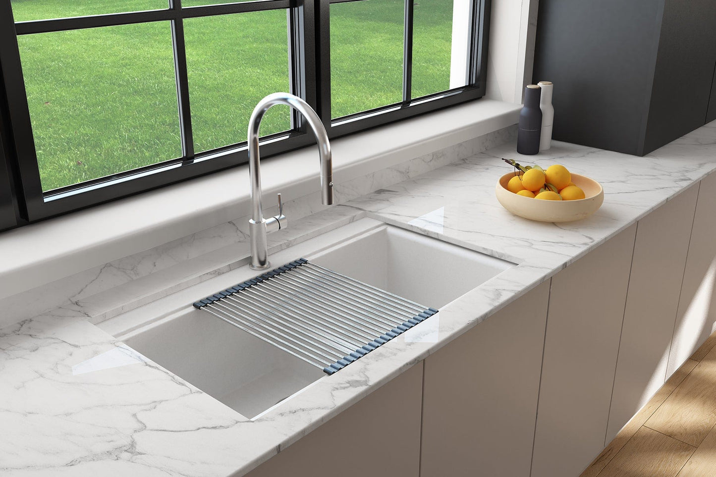 BOCCHI BAVENO LUX 33" Double Bowl Granite Composite Kitchen Sink with Integrated Workstation and Accessories