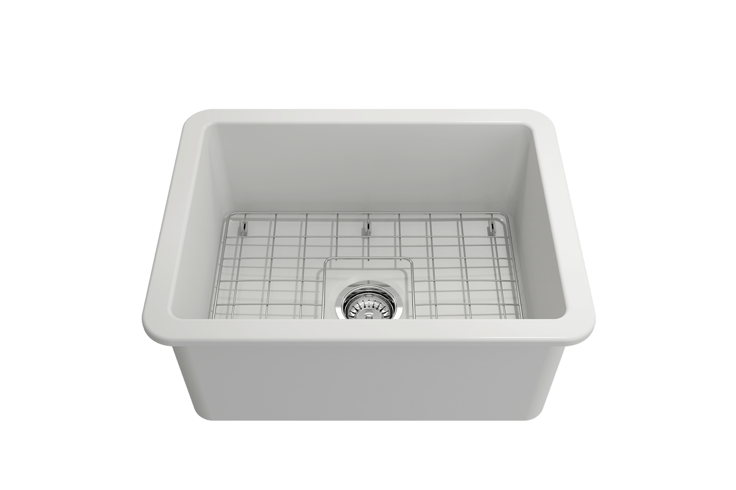 BOCCHI SOTTO 24" Fireclay Dual-Mount Single Bowl Kitchen Sink with Protective Bottom Grid and Strainer