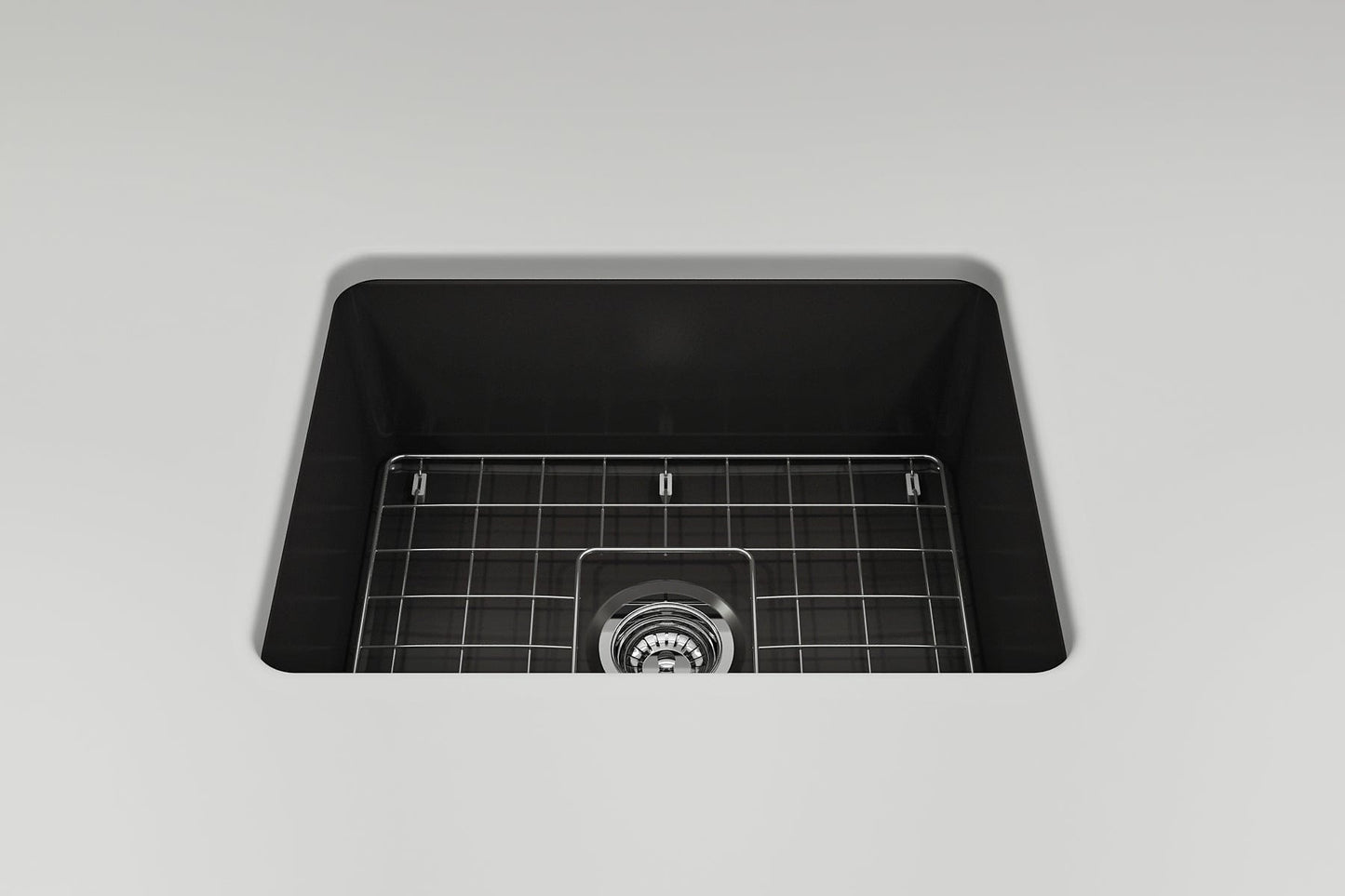 BOCCHI SOTTO 24" Fireclay Dual-Mount Single Bowl Kitchen Sink with Protective Bottom Grid and Strainer