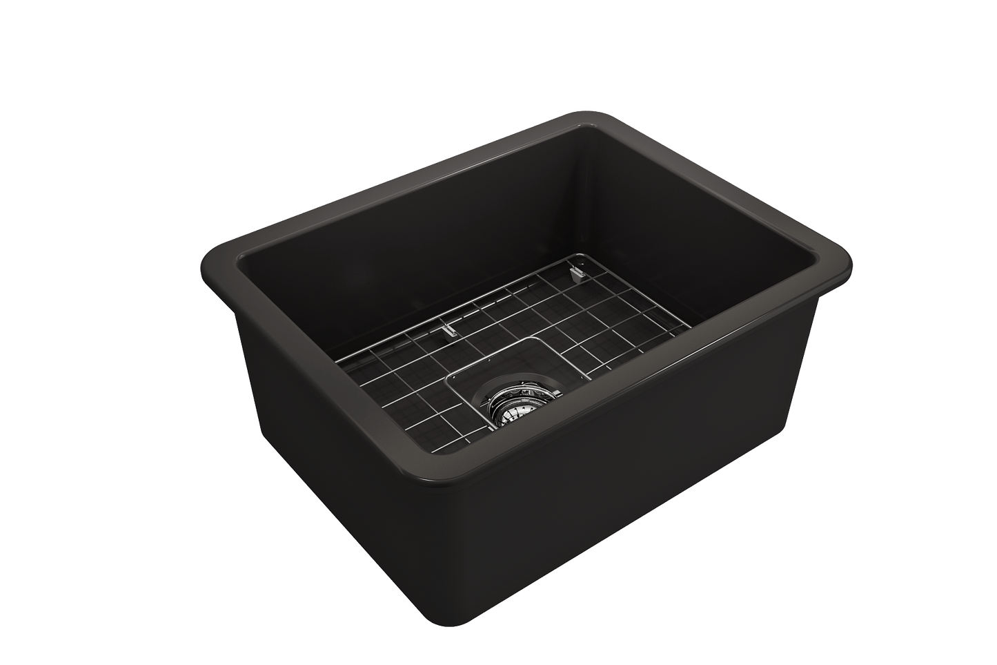 BOCCHI SOTTO 24" Fireclay Dual-Mount Single Bowl Kitchen Sink with Protective Bottom Grid and Strainer