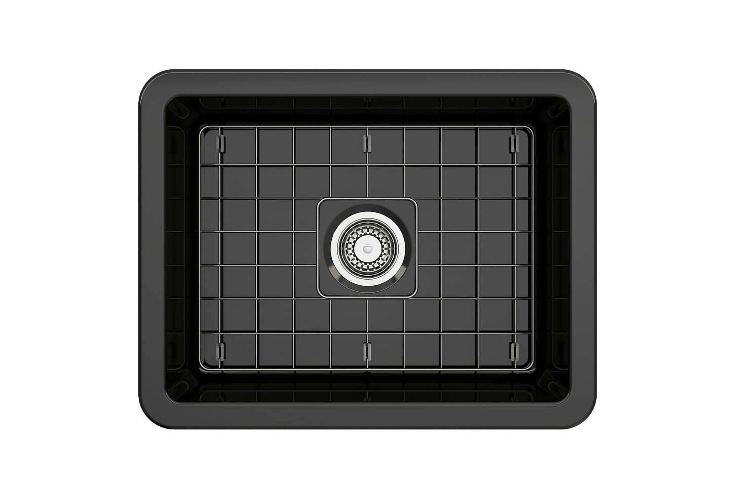 BOCCHI SOTTO 24" Fireclay Dual-Mount Single Bowl Kitchen Sink with Protective Bottom Grid and Strainer
