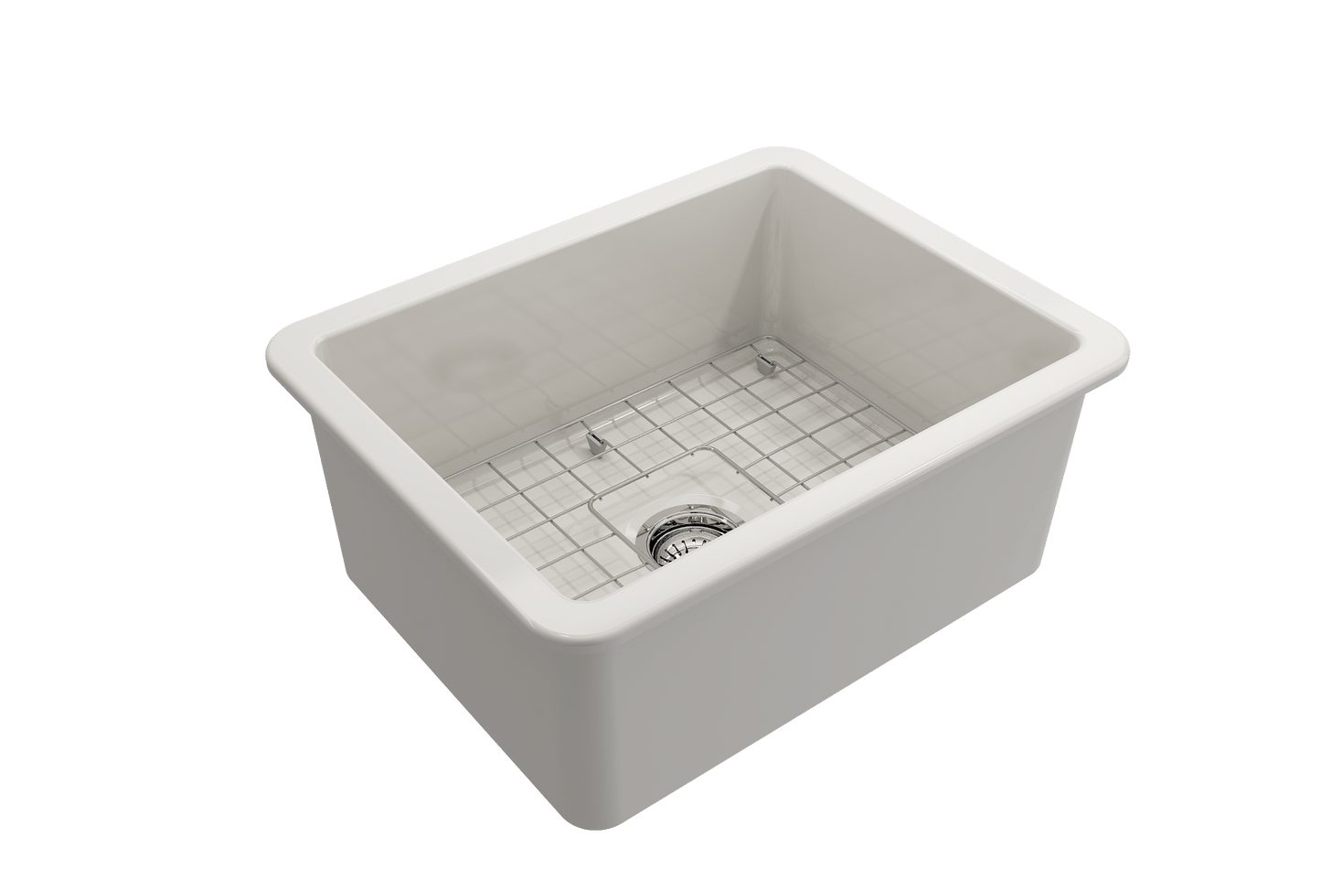 BOCCHI SOTTO 24" Fireclay Dual-Mount Single Bowl Kitchen Sink with Protective Bottom Grid and Strainer