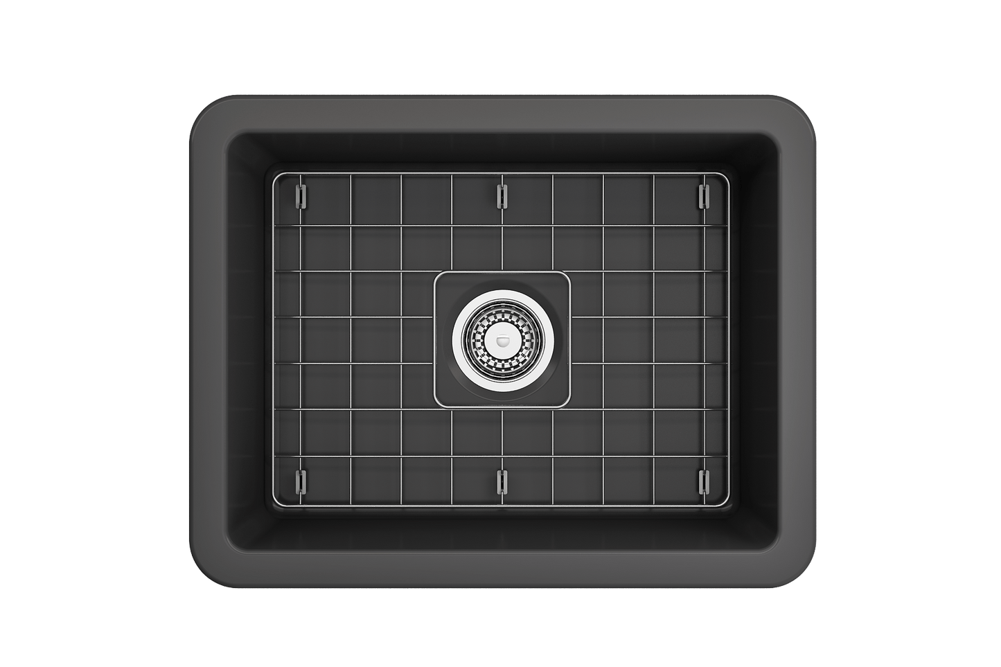 BOCCHI SOTTO 24" Fireclay Dual-Mount Single Bowl Kitchen Sink with Protective Bottom Grid and Strainer