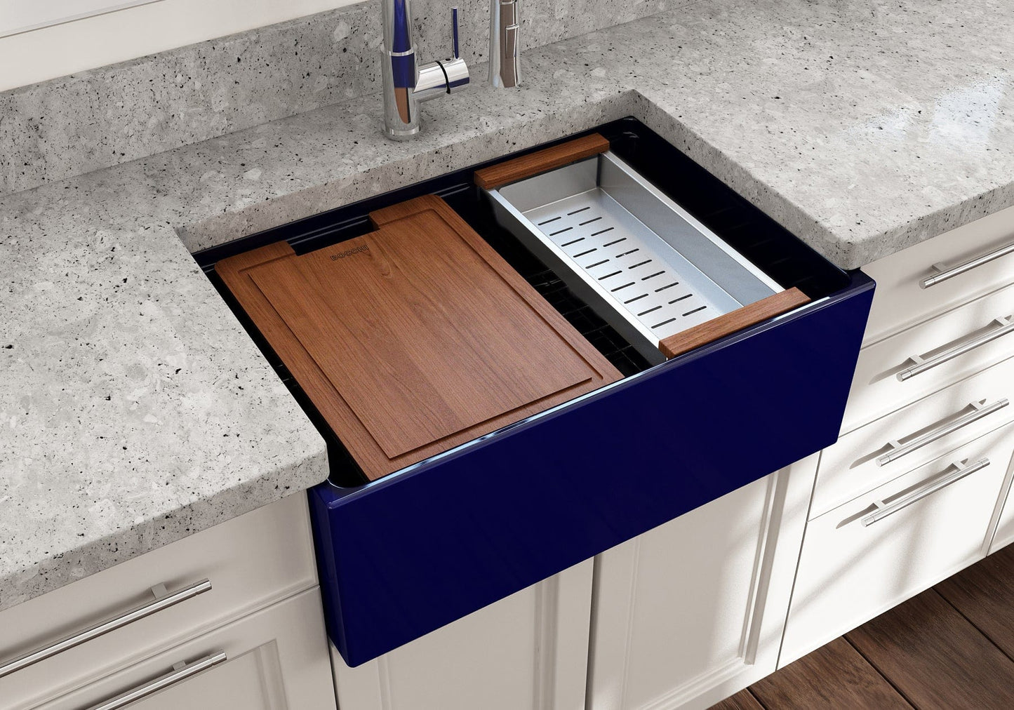 BOCCHI CONTEMPO 27" Single Bowl Kitchen Sink with Integrated Work Station & Accessories