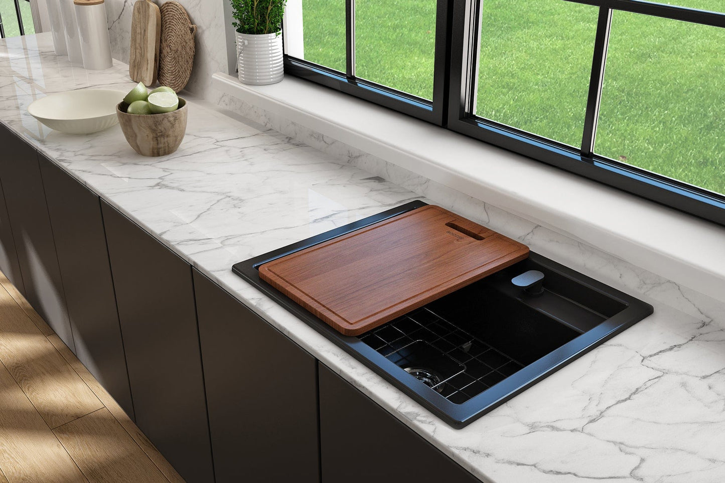 BOCCHI BAVENO UNO 27" Single Bowl Kitchen Sink 2-Hole with Integrated Workstation and Accessories