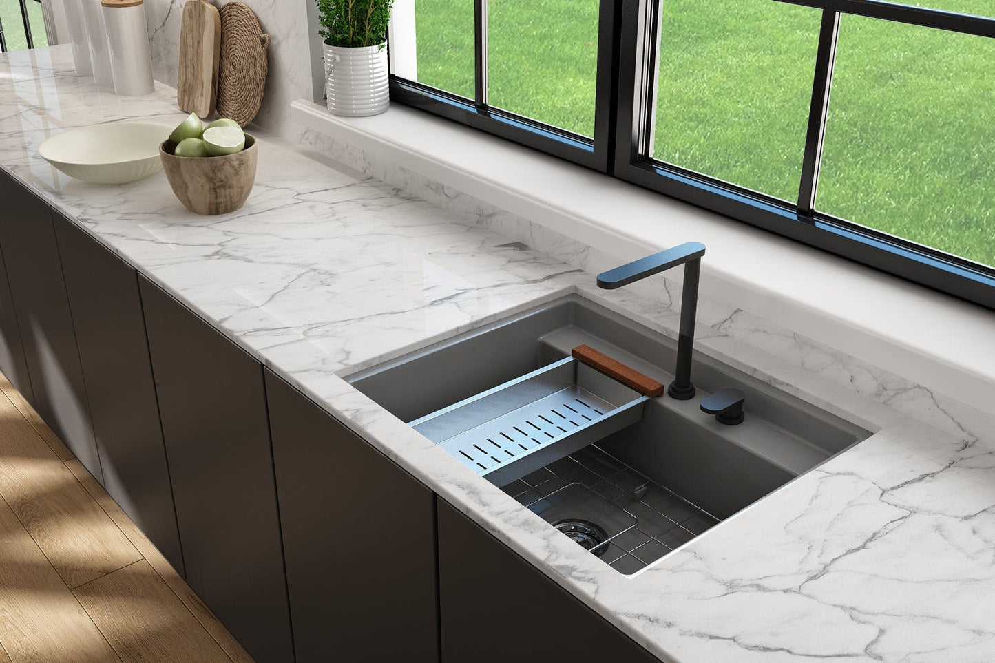 BOCCHI BAVENO UNO 27" Single Bowl Kitchen Sink 2-Hole with Integrated Workstation and Accessories