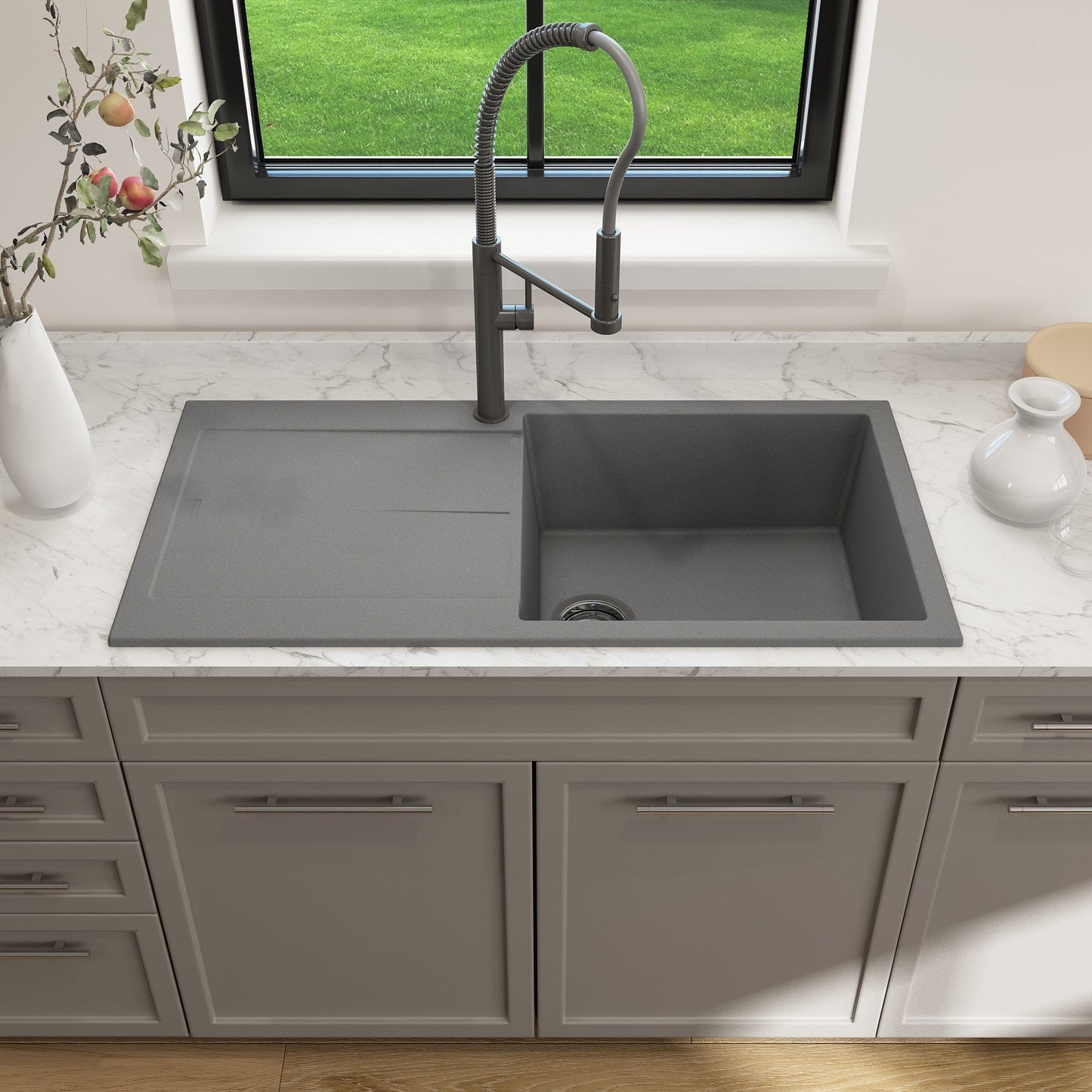 BOCCHI LEVANZO 20" Dual-Mount Single Bowl Granite Composite Kitchen Sink with Drain Board