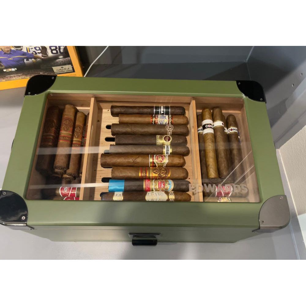 Military Glass Top Humidor | Holds 100 Cigars