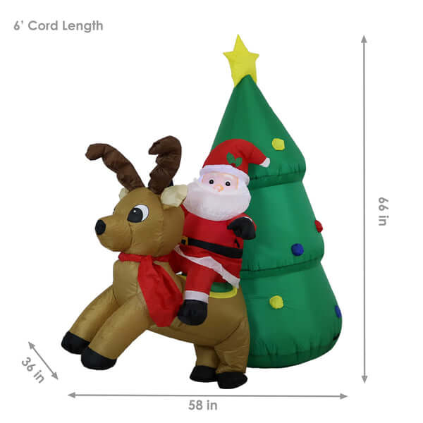 5' Santa with Reindeer and Tree- Inflatable Christmas Decoration