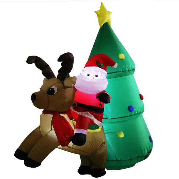 5' Santa with Reindeer and Tree- Inflatable Christmas Decoration