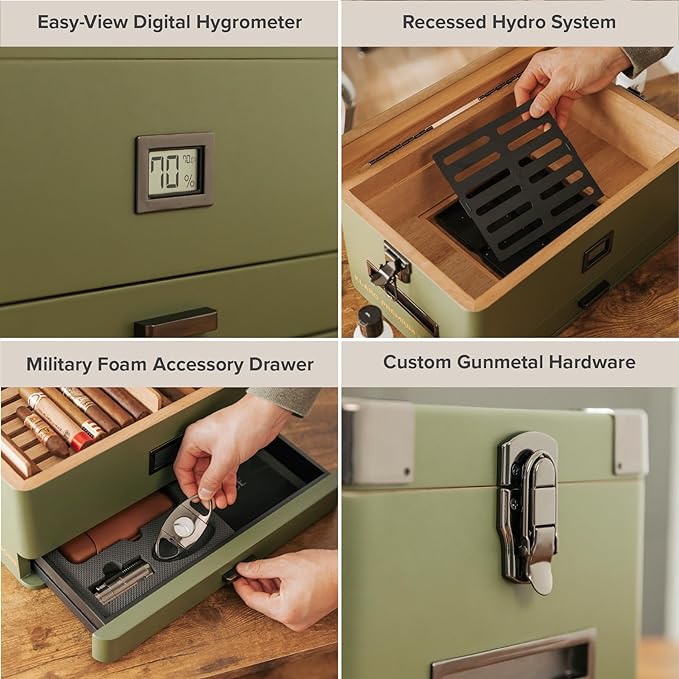Military Glass Top Humidor | Holds 100 Cigars
