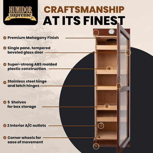 Humidor Supreme Cigar Humidor Tower Cabinet | Holds 2000 Cigars