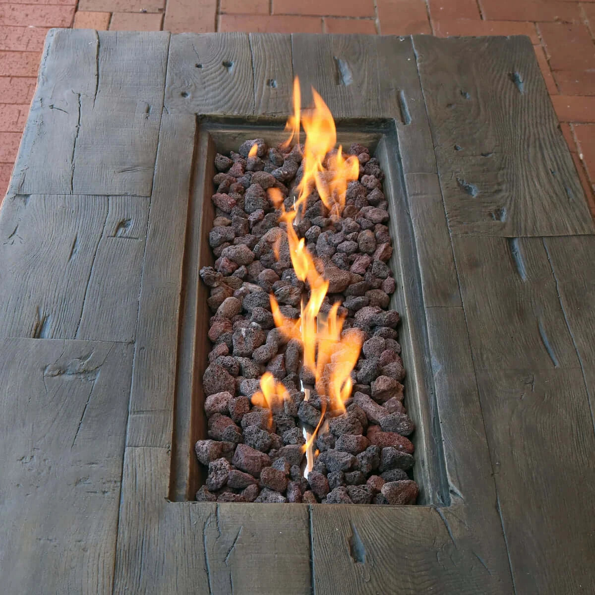 48" Rustic Faux Wood Fire Pit | Weather-Resistant Durable Cover and Lava Rocks | Smokeless